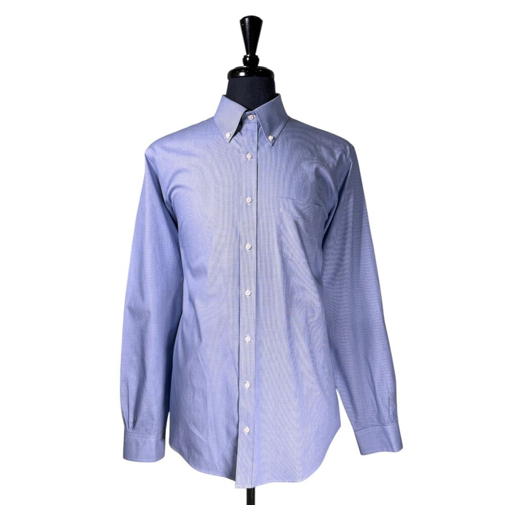 Brooks Brothers Mens Dress Shirt 16.5 36/37 Blue Check Non Iron Cotton Regular